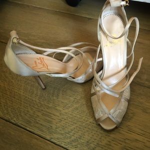 Auth. Christian Louboutin  Lace Peep Toe Heels